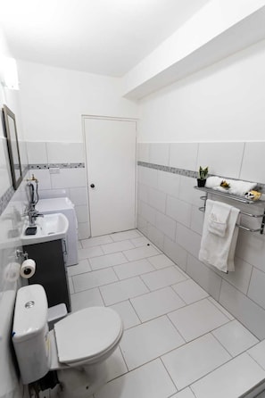 Douche, serviettes fournies, savon, papier de toilette