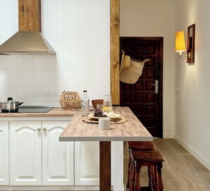 Fridge, microwave, coffee/tea maker, toaster