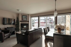 Smart TV, fireplace, DVD player