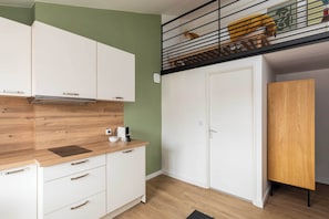 Apartment | Private kitchen | Fridge, microwave, oven, stovetop
