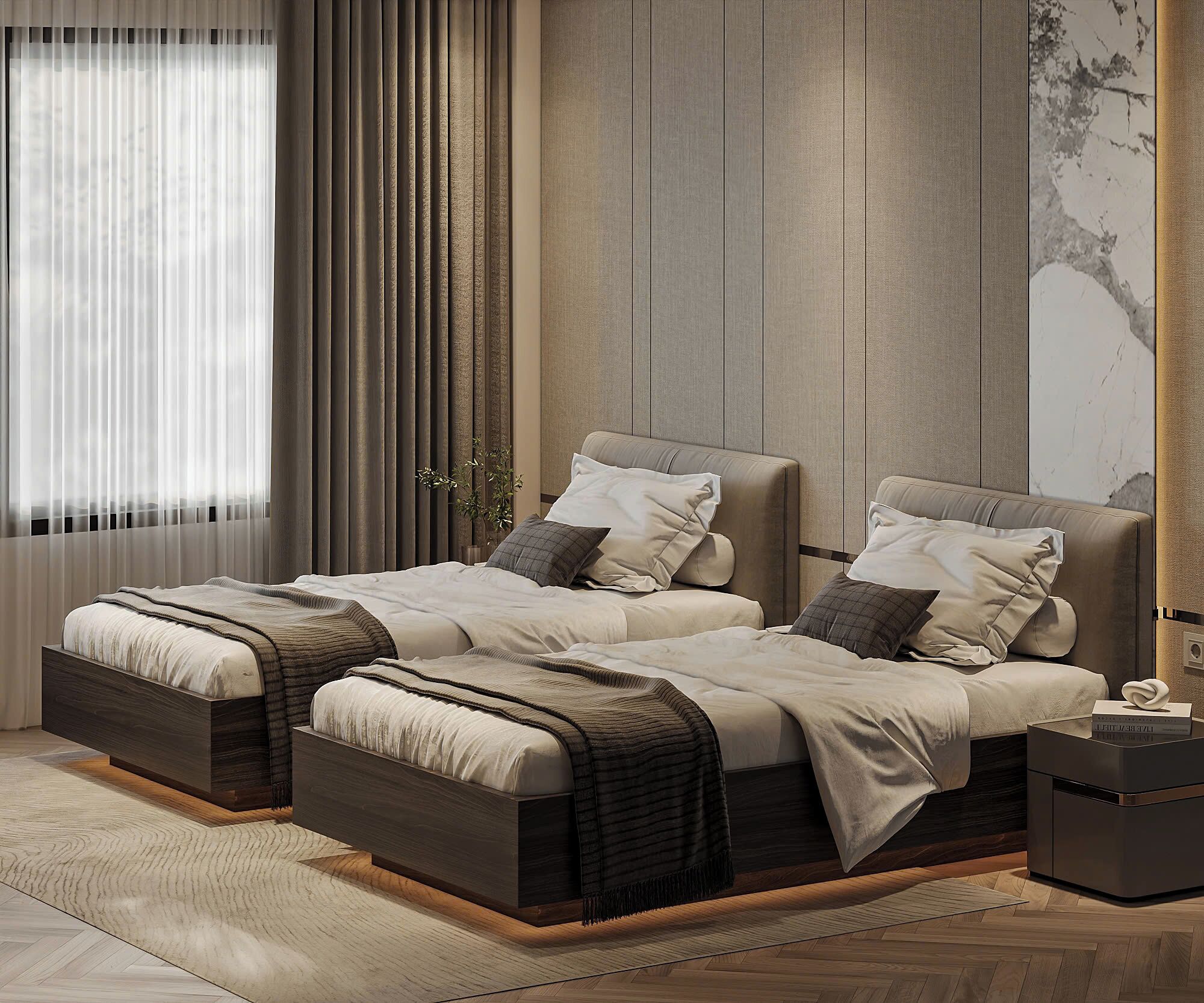 Chambre Deluxe avec lits jumeaux, 2 chambres, non-fumeurs | Coffres-forts dans les chambres, bureau, rideaux occultants