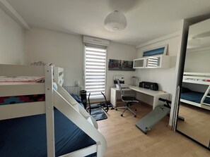 2 bedrooms, desk, iron/ironing board, travel cot