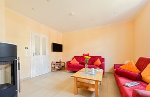 TV, DVD player, books, music library