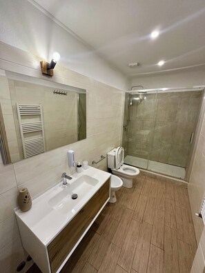 Shower, hair dryer, bidet, soap