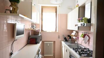 Fridge, stovetop, dishwasher, cookware/dishes/utensils
