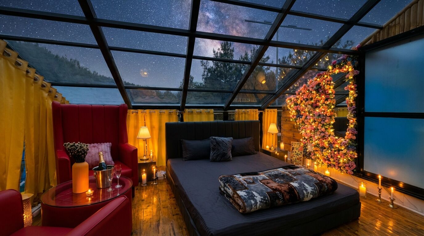 Chambre Double Panoramique, 1 très grand lit, balcon, vue montagne | Décoration personnalisée, ameublement personnalisé