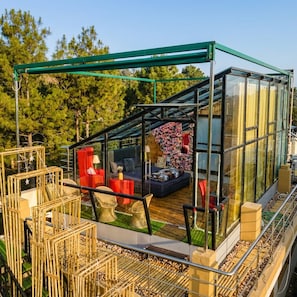 Panorama tweepersoonskamer, 1 kingsize bed, balkon, uitzicht op bergen | Terras