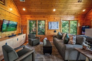 Smart TV, fireplace, video games, DVD player