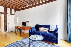 City Apartment, 1 Queen Bed with Sofa bed, Non Smoking, City View | Living area | Smart TV - Charming 1BR Steps from Saint-Germain (Paris)