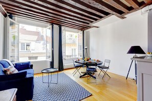 City Apartment, 1 Queen Bed with Sofa bed, Non Smoking, City View | Living area | Smart TV - Charming 1BR Steps from Saint-Germain (Paris)