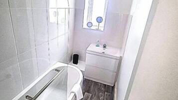 Hair dryer, towels, toilet paper