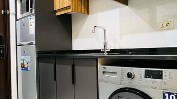 Mini-fridge, microwave