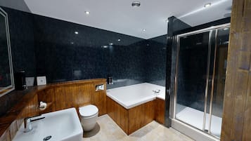 Family Room, Mountain View | Bathroom | Shower, hair dryer, towels, soap