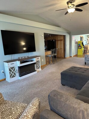Premier Cottage, 3 Bedrooms, Patio | Living area | 55-inch Smart TV with cable channels - Lake Wisconsin Resort (Poynette)