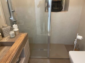 Shower, hair dryer, bidet, toilet paper