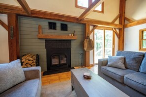 Smart TV, fireplace, video games, DVD player
