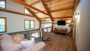 Smart TV, fireplace, video games, DVD player