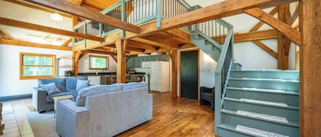 Smart TV, fireplace, video games, DVD player
