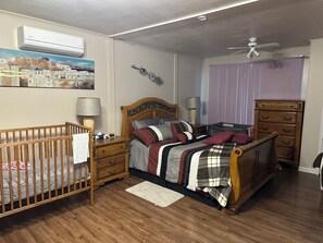 2 bedrooms, desk, iron/ironing board, travel cot