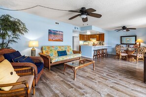 Condo, Multiple Beds, Lanai, Partial Ocean View (White Sands Village 210) | Living area | 42-inch flat-screen TV with digital channels - Condo With Central AC - Partial Ocean View - Concierge - Near Magic Sands Beach - Vrkcv (Kailua-Kona)