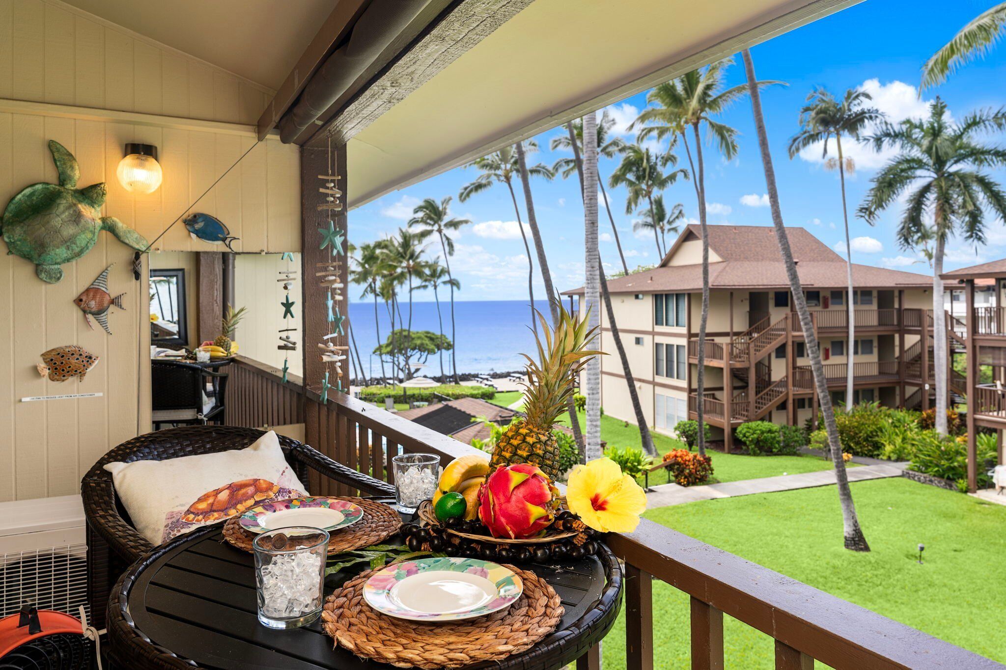 Condo, 1 Queen Bed with Sofa bed, Lanai, Partial Ocean View (Kona Isle C35) | Outdoor dining