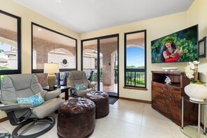 Condo, Multiple Beds, Lanai, Garden View (The Shores at Waikoloa 202) | Living area | 42-inch flat-screen TV with digital channels - Relaxing Resort Living - Free Concierge - AC! - Vrkcv (Waikoloa)