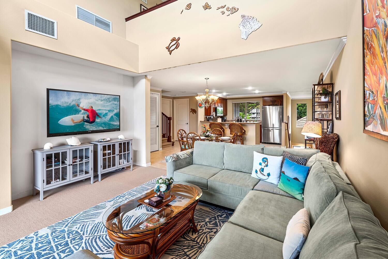 Condo, Multiple Beds, Lanai, Ocean View (Golf Villas at Mauna Lani H22) | Living area | 72-inch flat-screen TV with digital channels