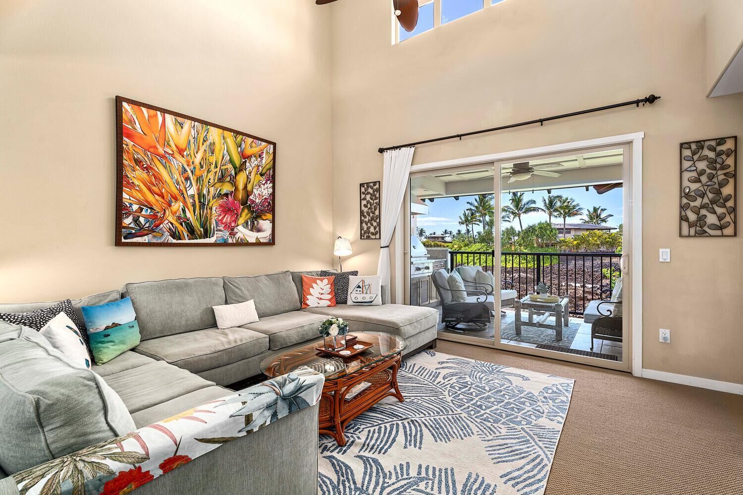 Condo, Multiple Beds, Lanai, Ocean View (Golf Villas at Mauna Lani H22) | Living area | 72-inch flat-screen TV with digital channels