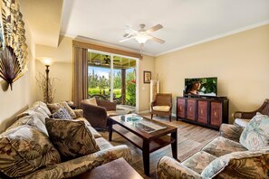 Condo, Multiple Beds, Lanai, Golf View (Waikoloa Beach Villas O3) | Living area | 42-inch flat-screen TV with digital channels