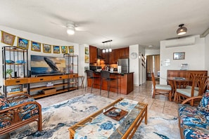 Condo, 1 Queen Bed, Lanai, Partial Ocean View (Alii Villas 319) | Living area | 42-inch flat-screen TV with digital channels - Oceanview Kona Condo - Pool, Lanai, Walk to Town - Vrkcv (Kailua-Kona)