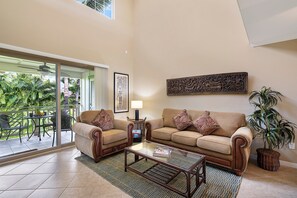 Condo, Multiple Beds, Lanai, Garden View (Palm Villas at Mauna Lani I23) | Living area | 42-inch flat-screen TV with digital channels