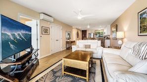 Condo, Multiple Beds, Lanai, Ocean View (Country Club Villas 220) | Living area | 50-inch flat-screen TV with digital channels - No Stairs - AC - Fantastic Ocean & Golf Course Views! -vrkcv (Kailua-Kona)