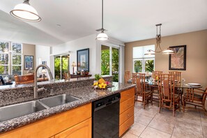 Townhome, Multiple Beds, Lanai, Golf View (Waikoloa Colony Villas 105) | Private kitchen | Dining tables - Spacious Corner Unit - Central AC - Vrkcv (Waikoloa)