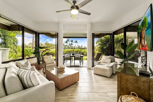 Condo, 1 King Bed, Balcony, Mountain View (Mauna Lani Point H107) | Living area | 42-inch flat-screen TV with digital channels - Beautifully Remodeled - Concierge Included - Spectacular View - Vrkcv (Kamuela)