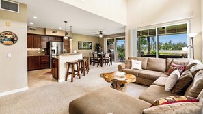Townhome, Multiple Beds, Lanai, Mountain View (Waikoloa Beach Villas I4) | Living area | 42-inch flat-screen TV with digital channels - Spacious Ground Floor End Unit - Walk to Beach & Shopping - Vrkcv (Waikoloa)