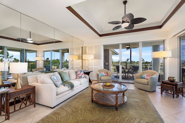 Condo, Multiple Beds, Kitchen, Ocean View (Vista Waikoloa A303) | Living area