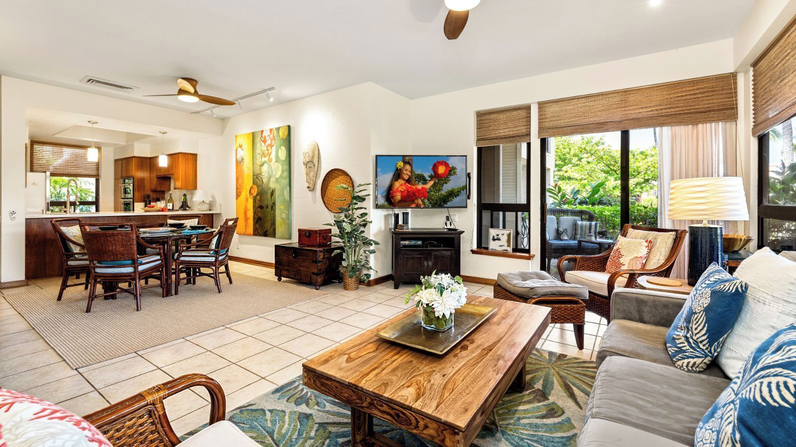 Appart'hôtel, plusieurs lits, véranda, rez-de-chaussée (The Shores at Waikoloa 126) | Coin séjour | Télévision à écran plat de 42 pouces avec chaînes numériques