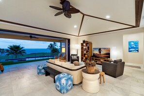 House, Multiple Beds, Private Pool, Ocean View (Holua Kai 23) | Living area | 70-inch flat-screen TV with digital channels
