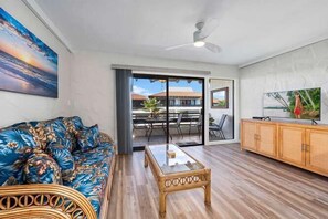 Condo, 1 King Bed, Lanai, Partial Ocean View (Casa de Emdeko 306) | Living area - Ocean Views - No Stairs! - In Unit Washer/dryer - BBQ - Vrkcv (Kailua-Kona)