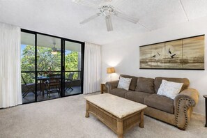 Condo, 1 Queen Bed, Lanai, Garden View (Kona Pacific C319) | Living area | 42-inch flat-screen TV with digital channels