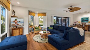 Condo, Multiple Beds, Lanai, Ocean View (Kanaloa at Keauhou 1501) | Living area | 42-inch flat-screen TV with digital channels - Sunset & Golf Course Views - AC & Wifi - Shady Lanai! - Vrkcv (Kailua-Kona)