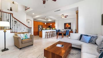 Townhome, Multiple Beds, Kitchen, Golf View (Mauna Lani Fairways 504) | Living area | 42-inch flat-screen TV with digital channels