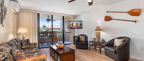 Condo, Multiple Beds, Lanai, Ocean View (Kona Pacific D524 Kauhale) | Living area | 42-inch flat-screen TV with digital channels