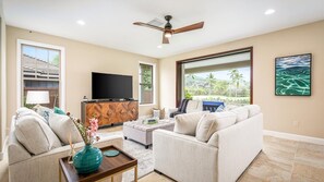 House, Multiple Beds, Private Pool, Mountain View (Holua Kai 2) | Living area | 65-inch flat-screen TV with digital channels - Private Covered Lanai & Pool - Central AC - Golf Fairway Views - Vrkcv (Kailua-Kona)