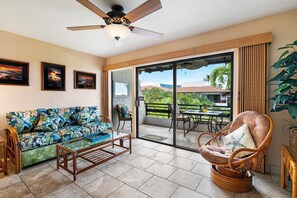 Condo, 1 King Bed, Lanai, Ocean View (Casa de Emdeko 328) | Living area | 55-inch flat-screen TV with digital channels