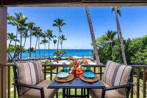 Condo, 1 Queen Bed with Sofa bed, Lanai, Ocean View (Kona Isle D23) | Outdoor dining