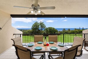 Condo, Multiple Beds, Lanai, Ocean View (Country Club Villas 305) | Outdoor dining - Top Floor With Loft - Ocean and Golf Course Views - AC - Vrkcv (Kailua-Kona)