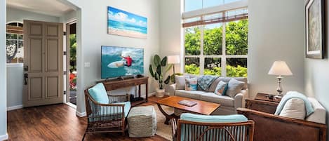 Townhome, Multiple Beds, Kitchen, Garden View (Mauna Lani Fairways 1601) | Living area | 42-inch flat-screen TV with digital channels