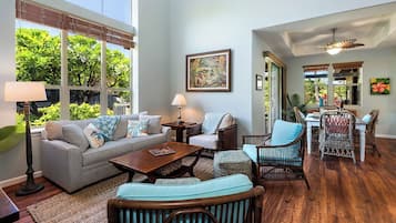 Townhome, Multiple Beds, Kitchen, Garden View (Mauna Lani Fairways 1601) | Living area | 42-inch flat-screen TV with digital channels