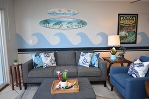 Condo, 1 King Bed with Sofa bed, Lanai, Ocean View (Sea Village 4104) | Living area | 55-inch flat-screen TV with digital channels